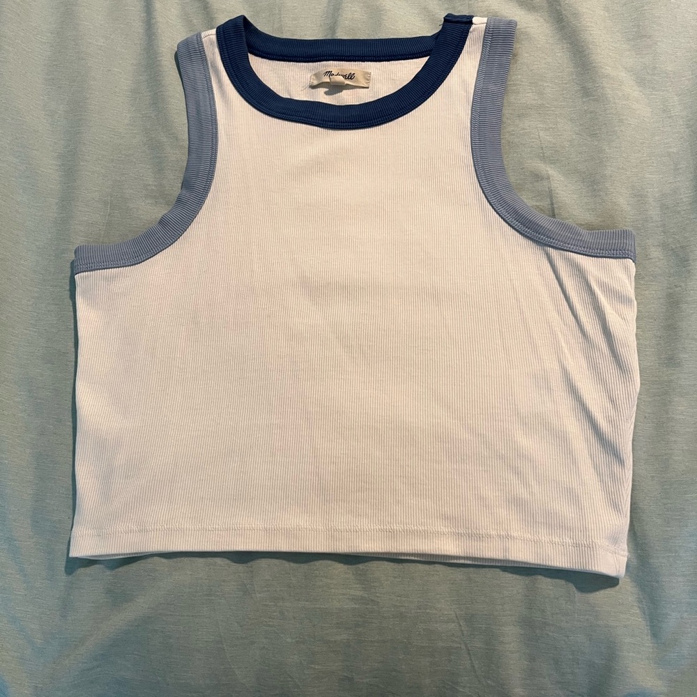 Madewell Sleeveless Cream and Blue Women's Top Small - Picture 2 of 2